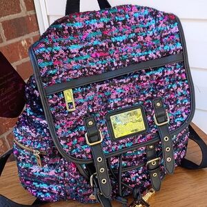 JUICY COUTURE PINK/BLUE/RASPBERRY SEQUIN FOLD OVER LARGE BACKPACK